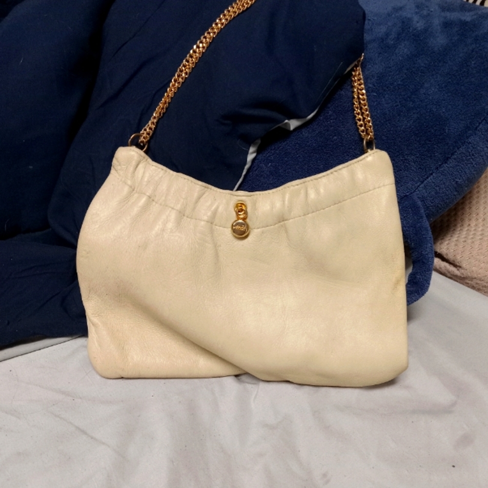 Vintage 1950s Ande small purse handbag beige and gold